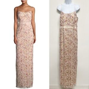 Aidan Mattox Womens Blush Pink Floral Embroidered Beaded Long Gown Size 10